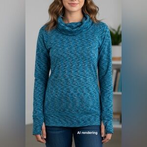ATHLETA Tranquility Cowl Neck Sweatshirt Blue Space Dye || Small